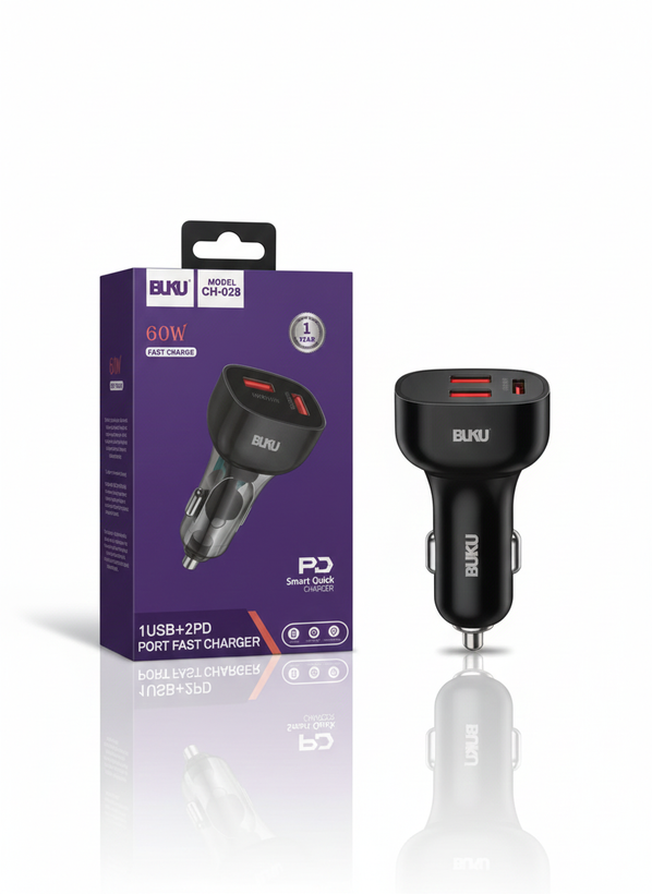 شارژر فندکی ۶۰ وات بوکو مدل CH-028 (سه پورت PD+USB)