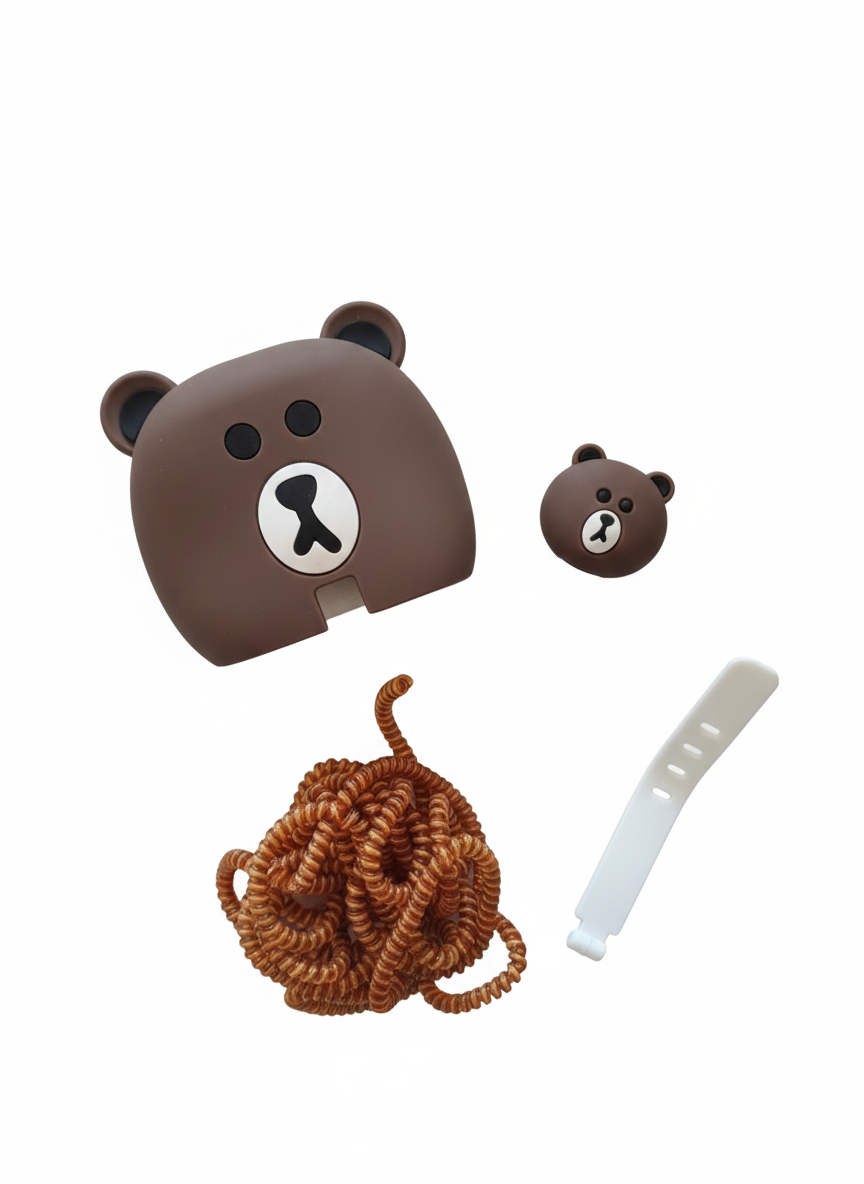 محافظ کابل و شارژر سامسونگ 25 وات طرح خرس قهوه‌ای (Line Friends)