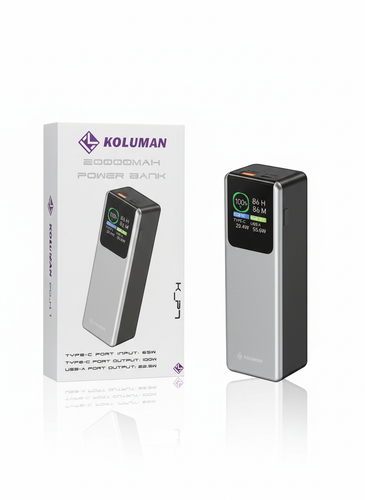 پاوربانک KOLUMAN K-P7 ظرفیت 20000 میلیآمپر با خروجی 100 وات و ورودی Type-C 65W