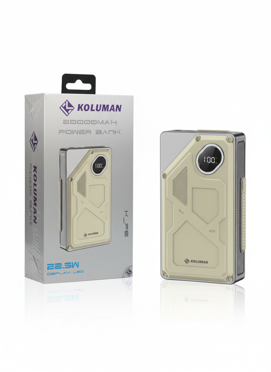 پاوربانک KOLUMAN K-P6 ظرفیت 20000 میلی‌آمپر با شارژ سریع 22.5 وات و نمایشگر LED