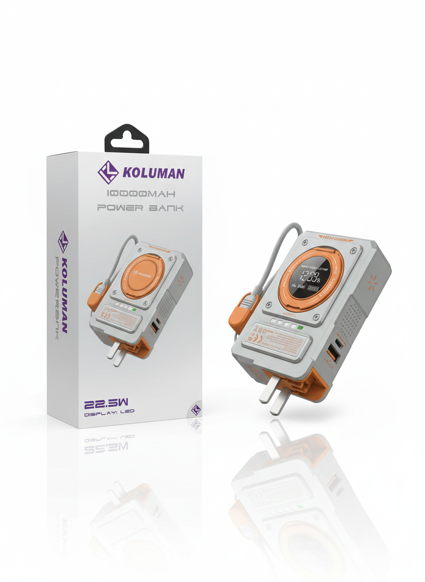 پاوربانک KOLUMAN K-P4 ظرفیت 10000 میلی‌آمپر با شارژ سریع 22.5 وات و نمایشگر LED
