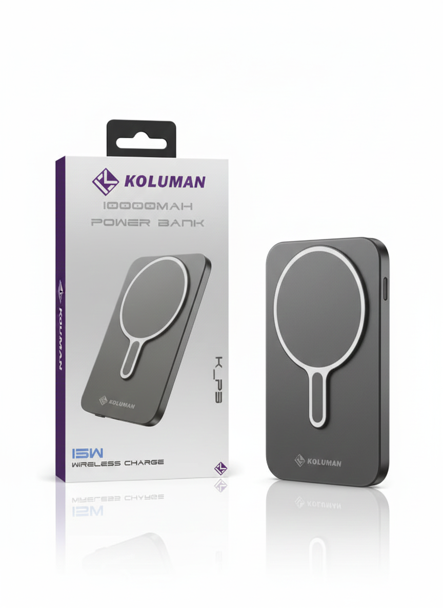 پاوربانک KOLUMAN K-P3 ظرفیت 10000 میلی‌آمپر با شارژ بی‌سیم 15 وات