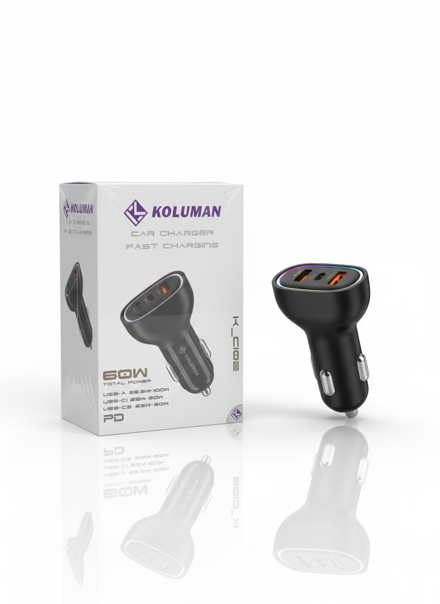 شارژر فندکی KOLUMAN K-C102 توان 60 وات فست شارژ