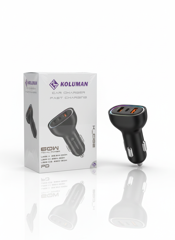 شارژر فندکی KOLUMAN K-C102 توان 60 وات فست شارژ
