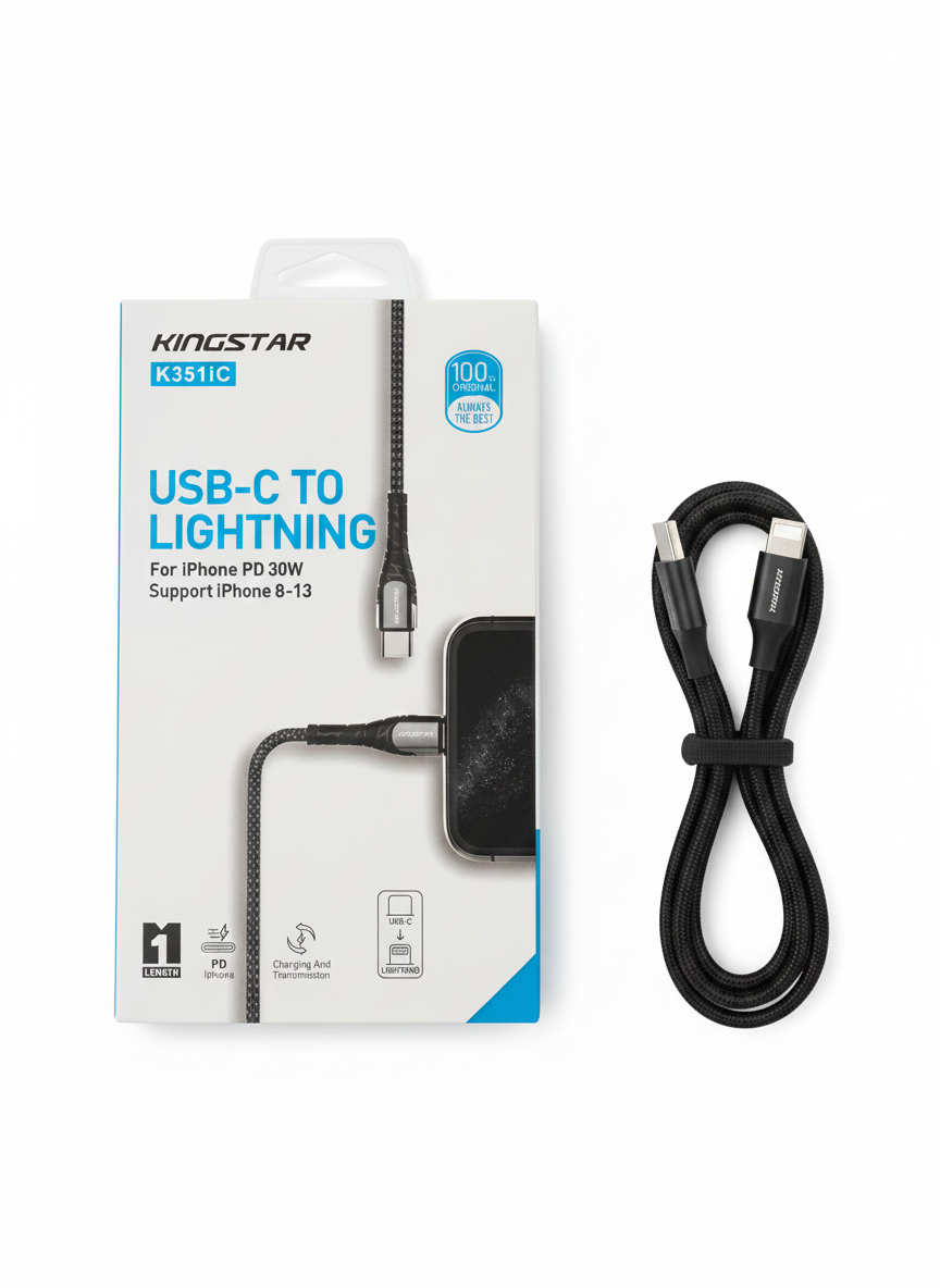 کابل شارژ USB-C به لایتنینگ کینگ‌استار KINGSTAR K351iC با PD 30W