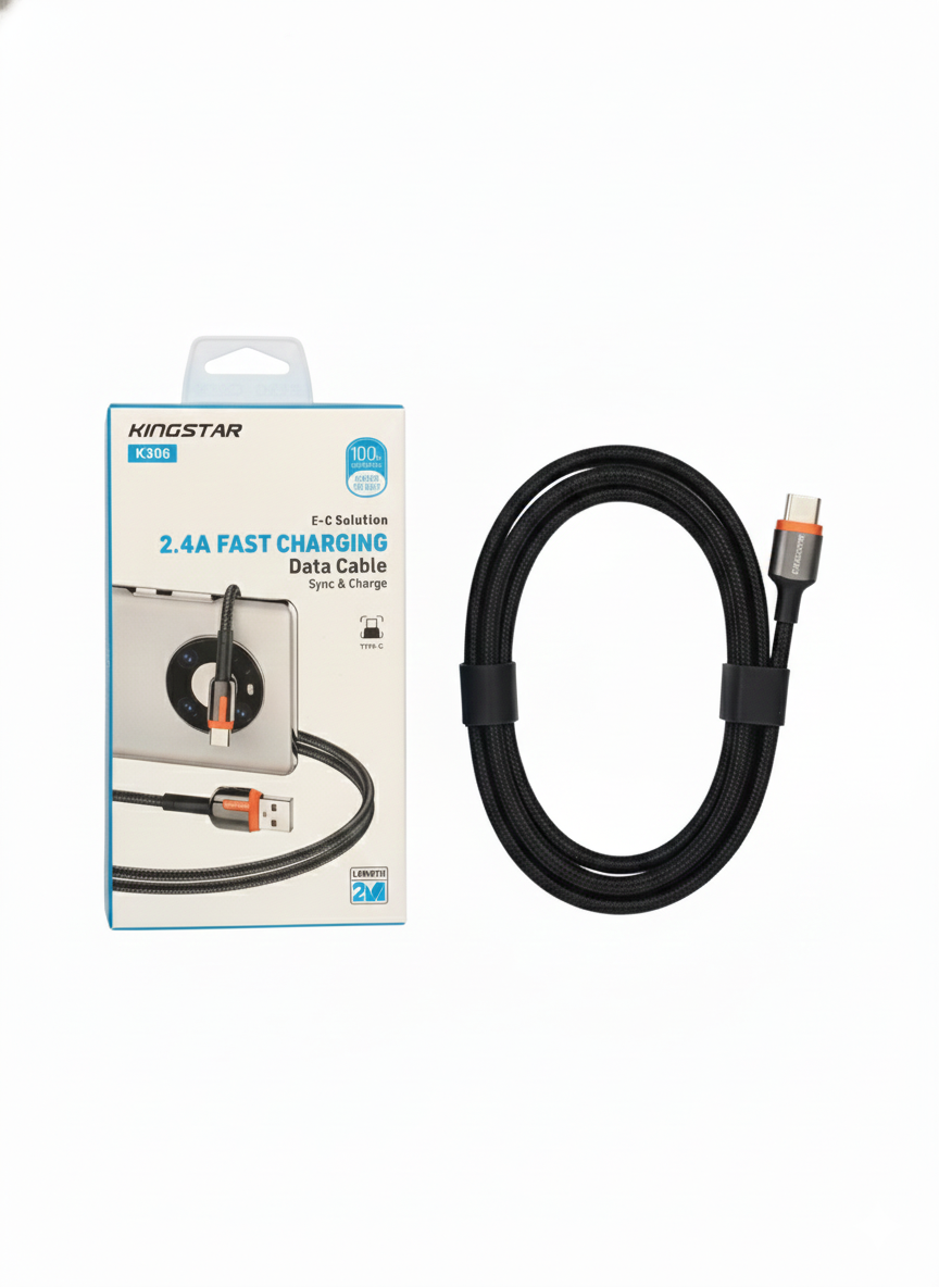 کابل شارژ Type-C کینگ‌استار KINGSTAR K306 با شارژ سریع 2.4 آمپر