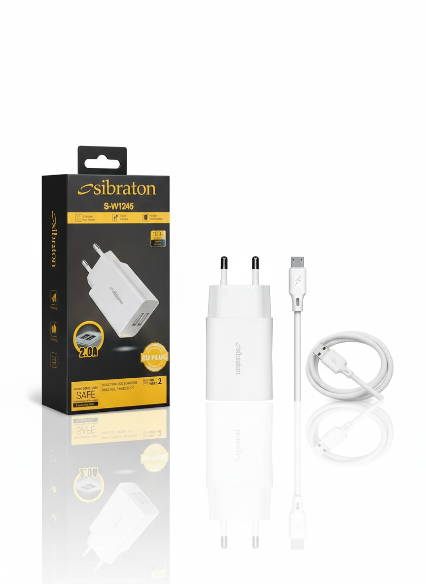 شارژر دیواری سیبراتون مدل S-W1245 خروجی ۲.۴ آمپر با دو درگاه USB