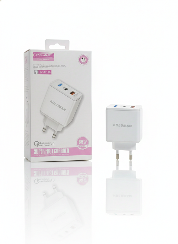 شارژر دیواری فست شارژ KOLUMAN KC-H120 توان 65 وات