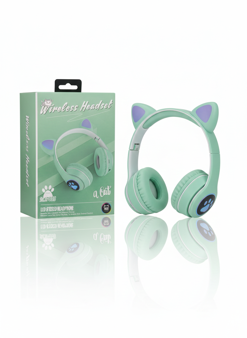 هدفون بی سیم طرح گربه مدل MZ-023 با گوشهای چراغدار (RGB)