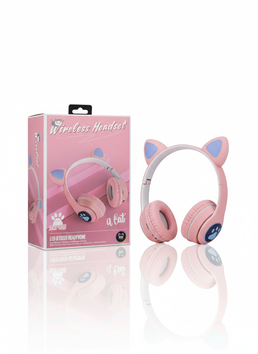 هدفون بی سیم طرح گربه مدل MZ-023 با گوشهای چراغدار (RGB)