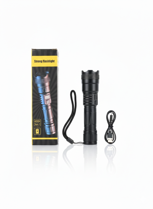 چراغقوه پلیسی شارژی مدل Strong Flashlight با نمایشگر شارژ و پورت Type-C