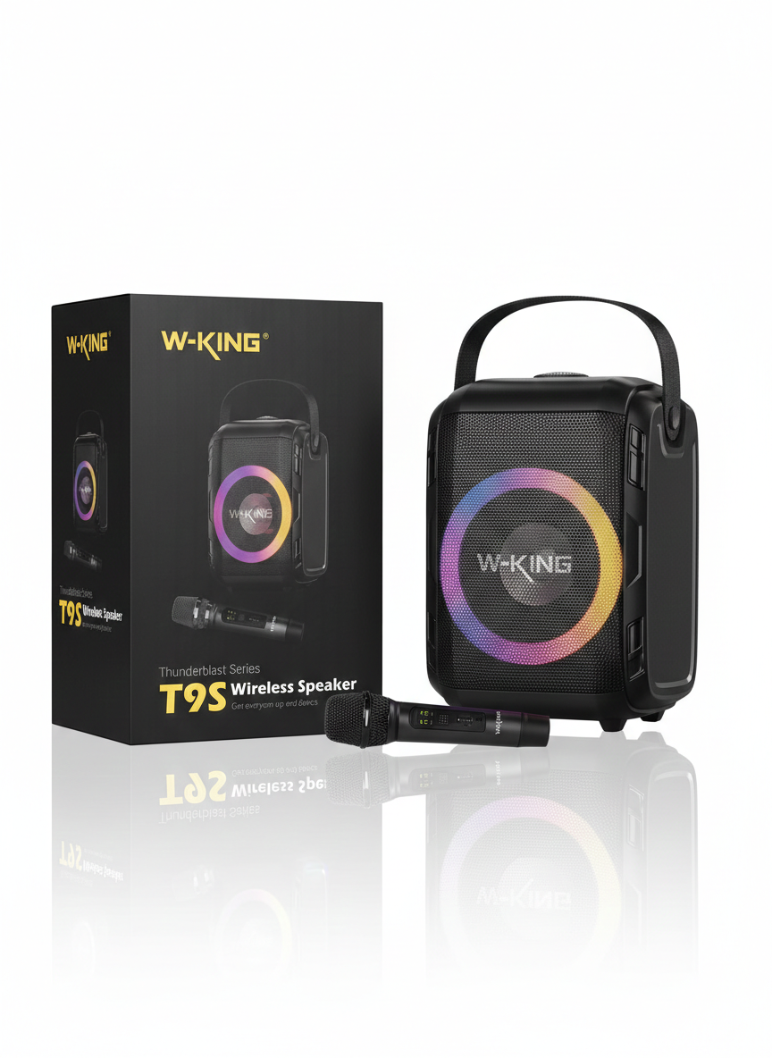 اسپیکر بلوتوثی قابل حمل دبلیو کینگ مدل W-KING T9S به همراه میکروفون بی سیم