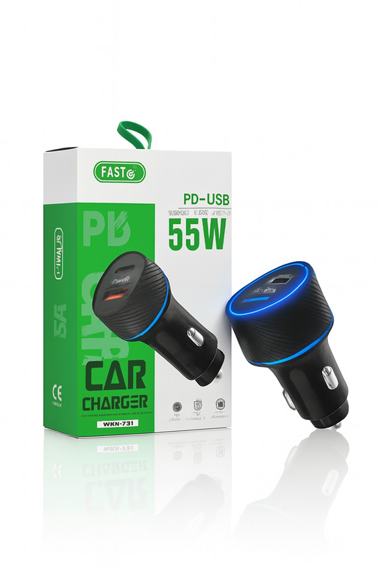 شارژر فندکی فست مدل WKN-731 توان 55 وات به همراه پورت PD و USB