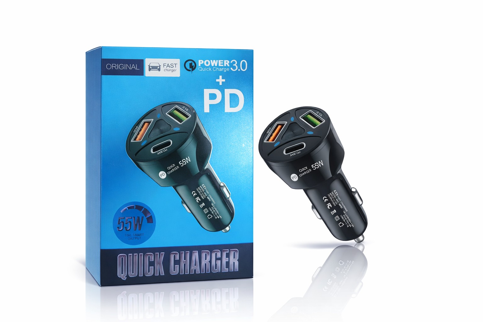 شارژر فندکی فست شارژ ۵۵ وات مدل MLE-66PD (دارای ۳ خروجی همزمان)