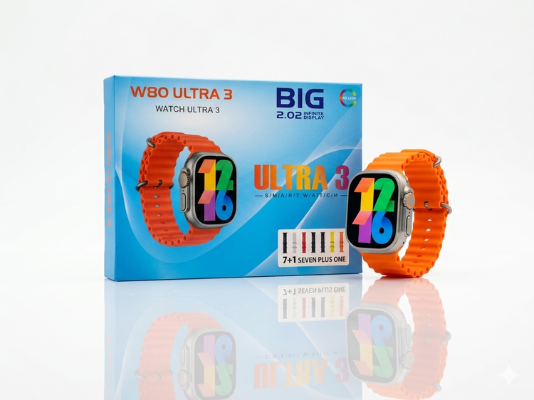 ساعت هوشمند مدل W80 Ultra3 - همراه با بندهای متنوع و شارژر