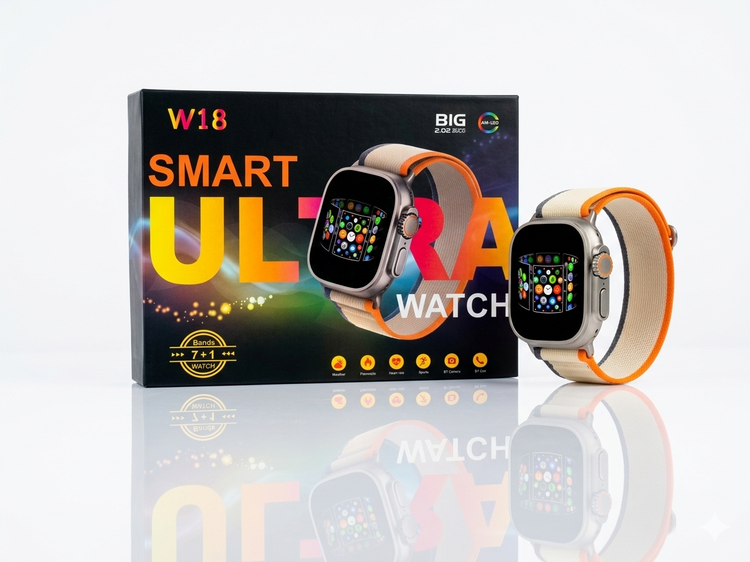ساعت هوشمند مدل W18 Ultra - همراه با بندهای متنوع و شارژر