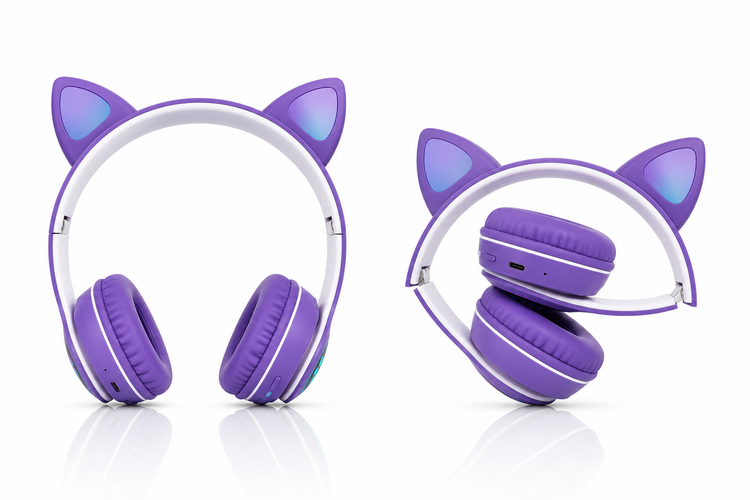 هدفون بی سیم طرح گربه مدل MZ-023 با گوشهای چراغدار (RGB)