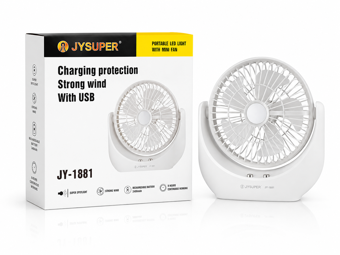 پنکه شارژی و چراغ LED جی وای سوپر مدل JY-1881