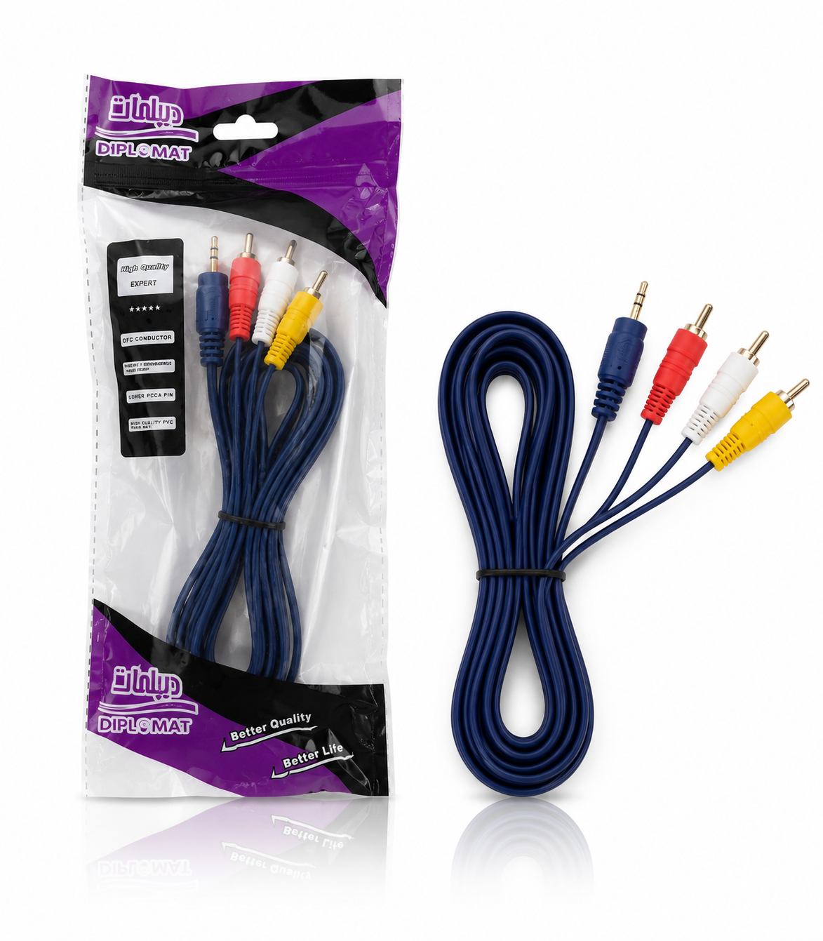 کابل تبدیل ۳ به 1 AV دیپلمات مدل 3RCA به AUX 3.5mm