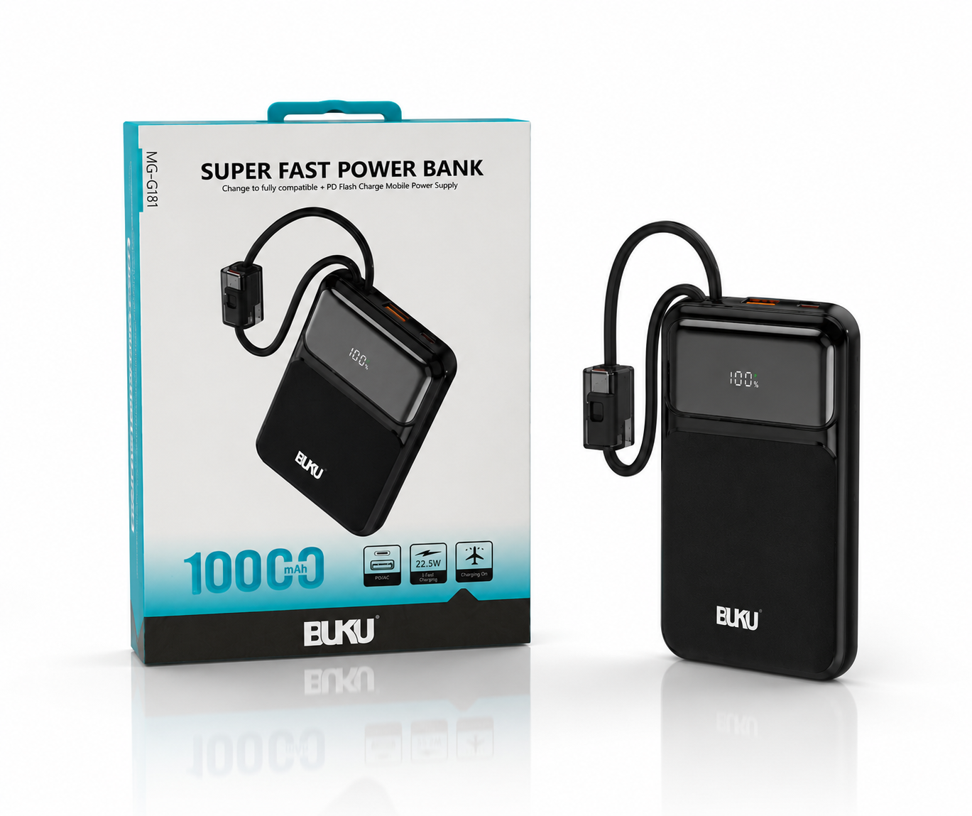 پاوربانک بوکو 10000 میلی‌آمپر ساعت مدل MG-G181 با کابل متصل