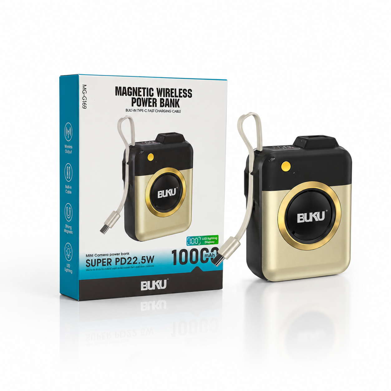 پاوربانک بی‌سیم مغناطیسی بوکو مدل MG-G169 ظرفیت 10000 میلی‌آمپر ساعت