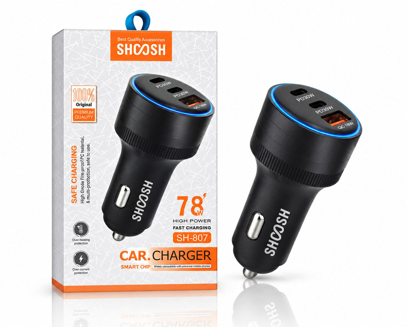 شارژر فندکی خودرو شوش مدل SH-807 توان ۷۸ وات