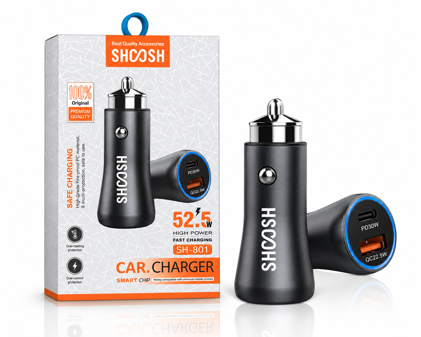 شارژر فندکی خودرو شوش مدل SH-801 توان ۵۲.۵ وات