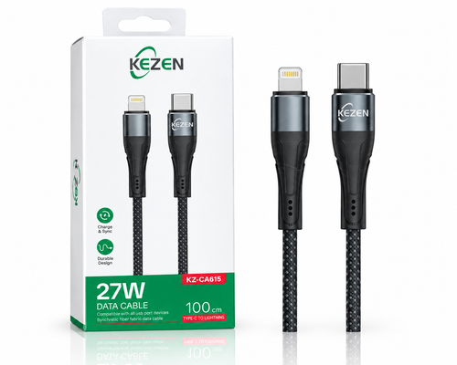 کابل شارژ و انتقال داده کزن مدل KZ-CA615 تایپ سی به لایتنینگ ۲۷ وات، طول ۱ متر