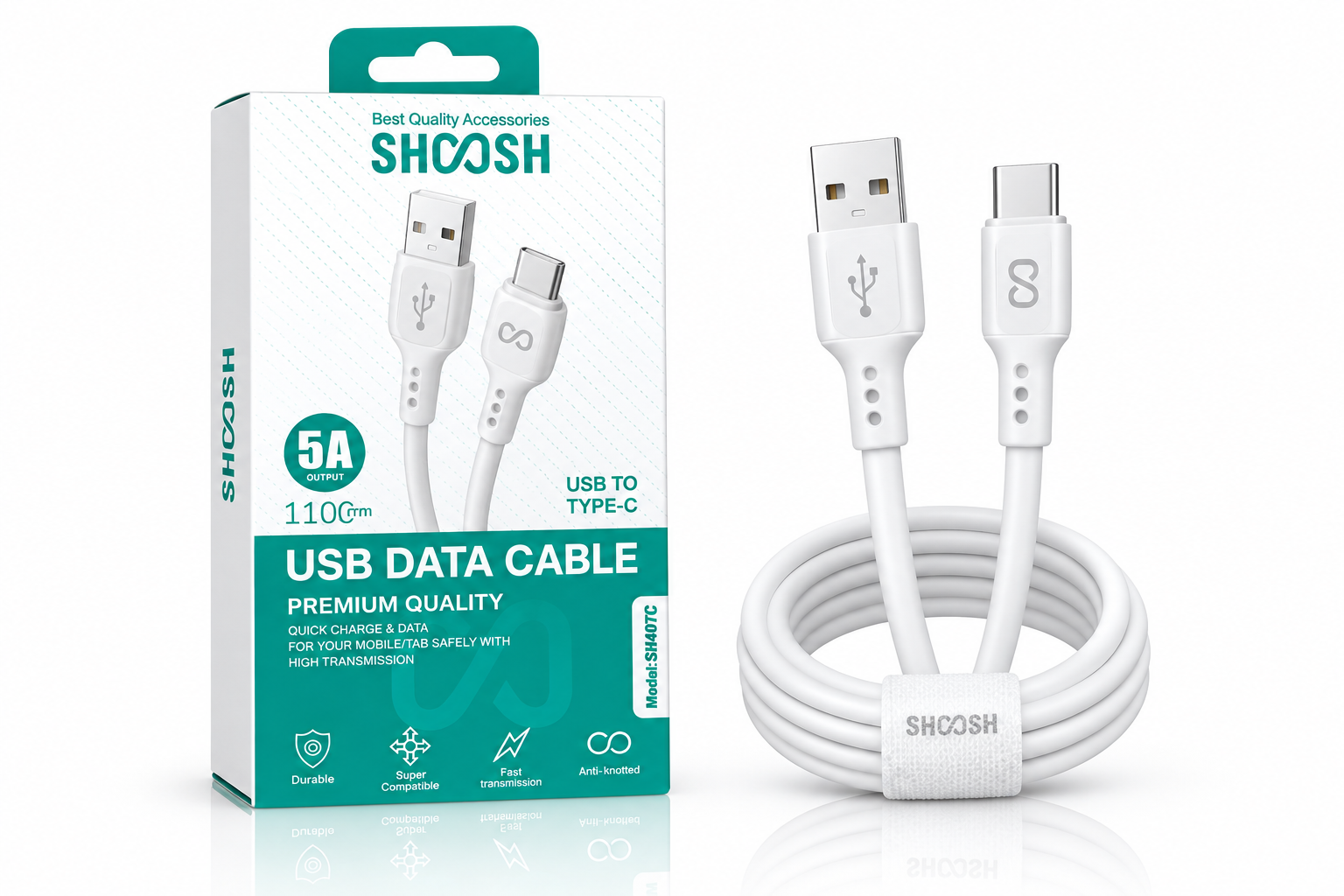 کابل شارژ و انتقال داده شوش مدل SH407C USB به تایپ سی، طول ۱۱۰ سانتی‌متر