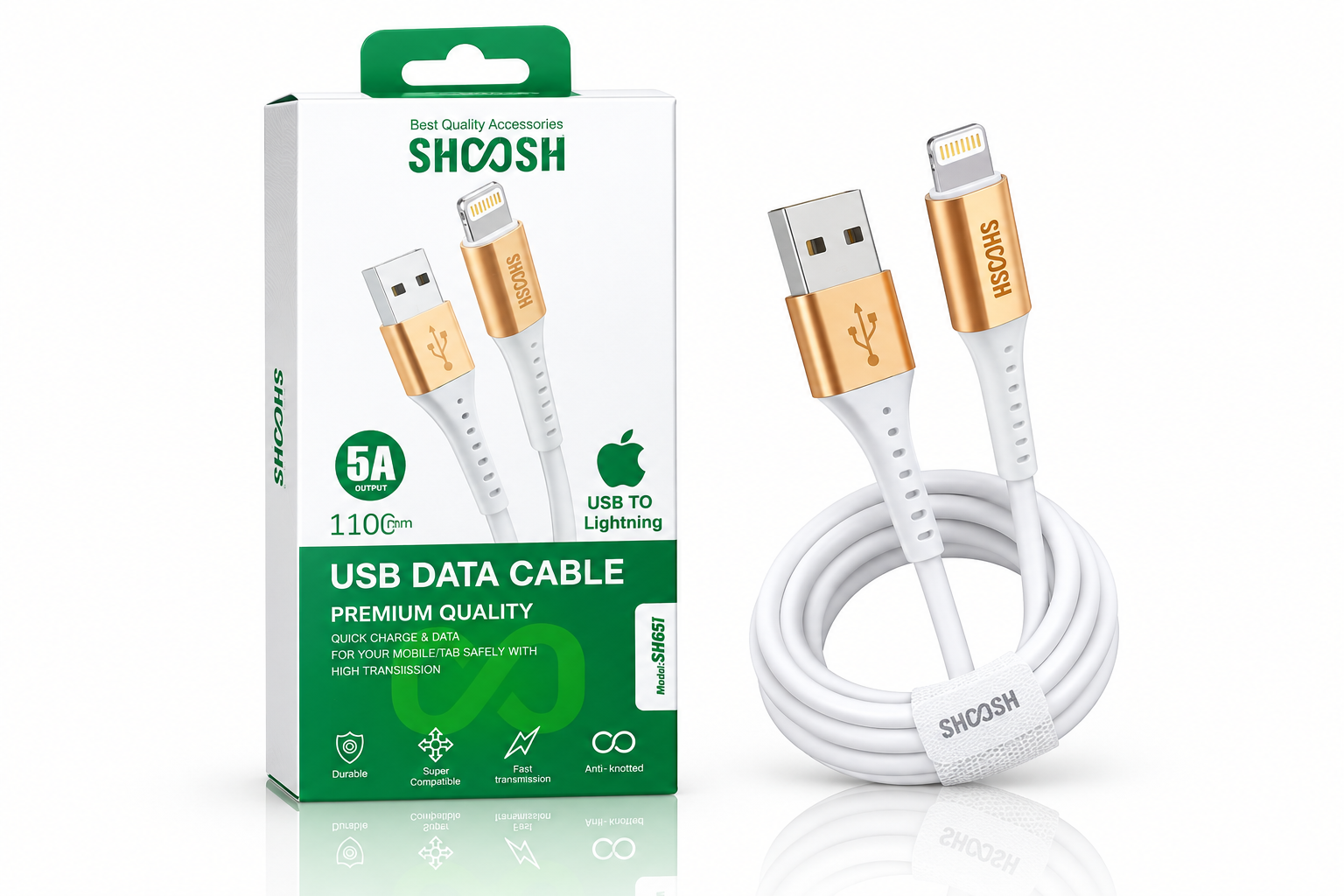 کابل شارژ و انتقال داده لایتنینگ شوش مدل SH-65i طول ۱۱۰ سانتی‌متر