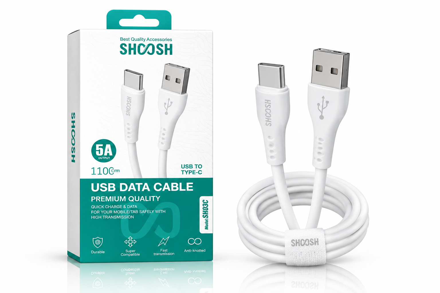 کابل شارژ و انتقال داده شوش مدل SH-20C تایپ سی طول ۱۱۰ سانتی‌متر