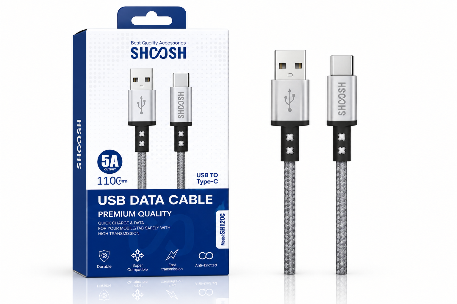 کابل شارژ و انتقال داده شوش مدل SH120C تایپ سی طول ۱۱۰ سانتی‌متر