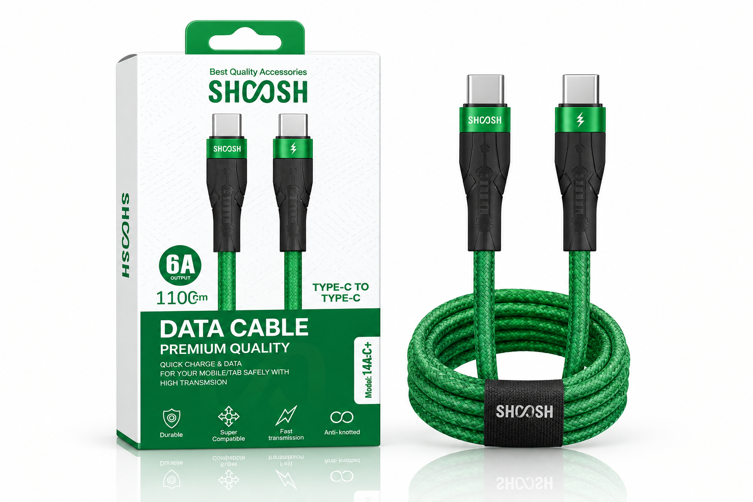 کابل شارژ و انتقال داده شوش مدل SH-144C+ تایپ سی به تایپ سی طول ۱۱۰ سانتی‌متر